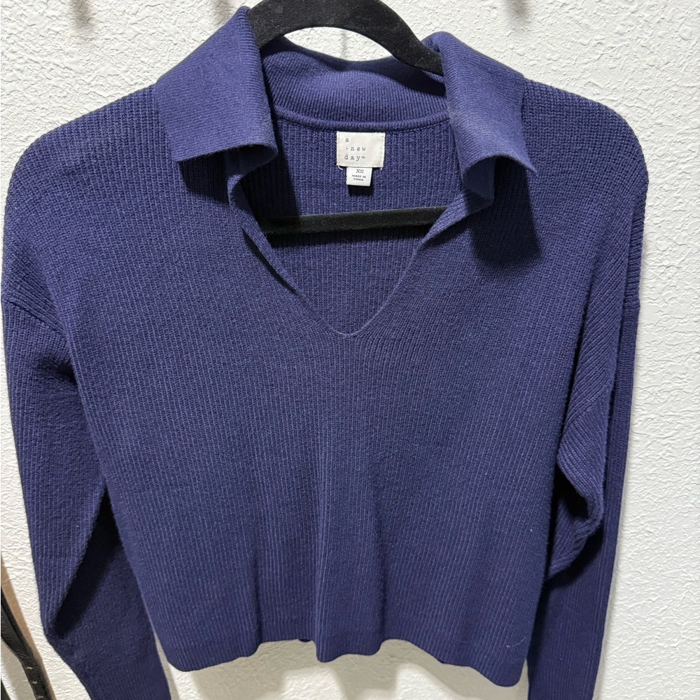 a new day Deep Blue V-Neck Sweater